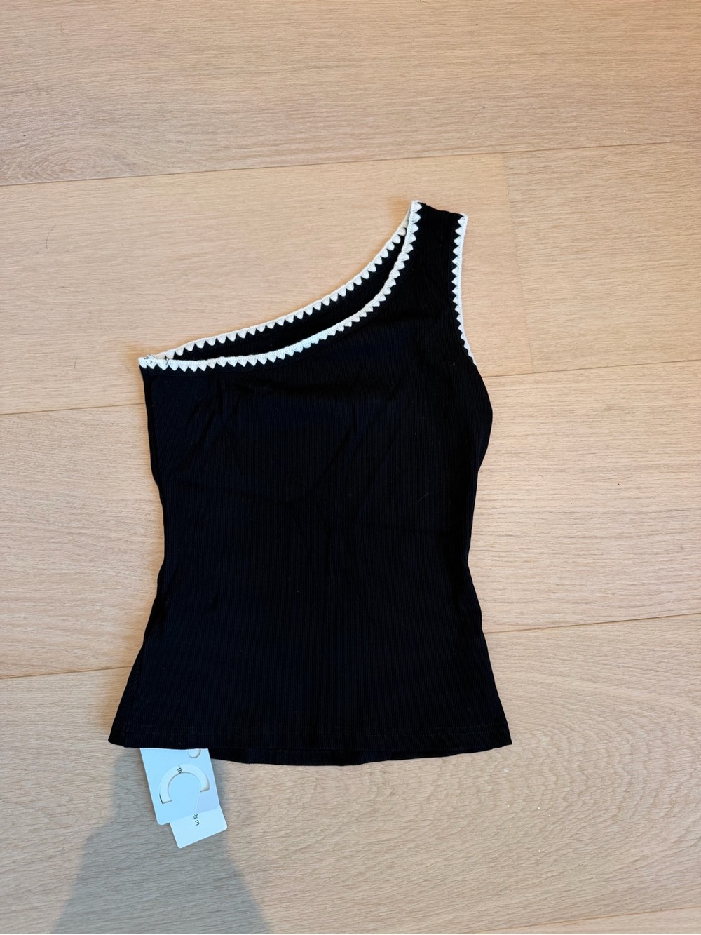 Commense Black One-Shoulder Tank with White Trim